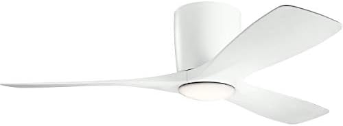 Kichler Volos 48” Indoor Ceiling Fan with LED Light and Wall Control in Matte White, Contemporary Ceiling Fan with Light, 300032MWH