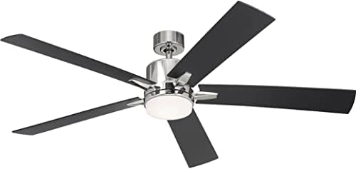 KICHLER Lucian Elite XL 60 in Ceiling Fan with Light, Modern Indoor Fan with Etched Cased Opal Glass and Wall Control in Polished Nickel for Bedroom or Living Room, 330060PN