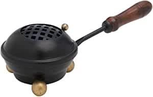 Premium Handmade Black Iron Incense Burner with Wooden Handle and Lid – Removable Screen, 3.15 Inch Diameter, 8.66 Inch Length