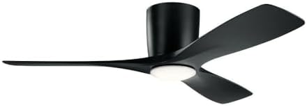 Kichler Volos 48” Indoor Ceiling Fan with LED Light and Wall Control in Satin Black, Contemporary Ceiling Fan with Light, 300032SBK