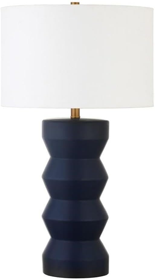 Carlin 28" Tall Ceramic Table Lamp with Fabric Shade in Matte Navy/White