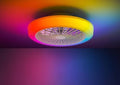18 Inch Smart Bladeless Ceiling Fan with Lights (17inch) | Low Profile Flush Mount Fandelier, RGBWW Dimmable LED Ceiling Fan, Remote & Bluetooth App Control, 6 Speeds