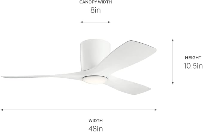 Kichler Volos 48” Indoor Ceiling Fan with LED Light and Wall Control in Matte White, Contemporary Ceiling Fan with Light, 300032MWH