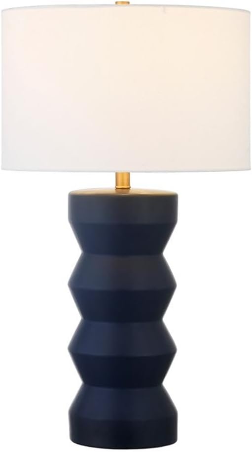 Carlin 28" Tall Ceramic Table Lamp with Fabric Shade in Matte Navy/White