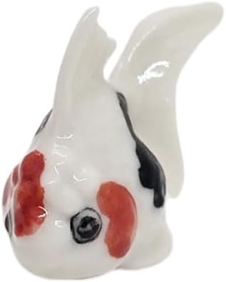 WitnyStore Tiny ⅞ Inch White Red Black Oranda Goldfish Figurine - Miniature Hand Made Painted Ceramic Ryukin Fantail Gold Fish Aquarium Animals Cute Porcelain Decorative Collectible Figure Décor Gifts