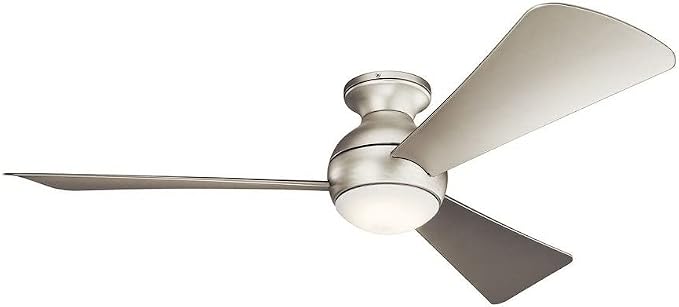 Kichler Sola 54 in LED Ceiling Fan with Light, 3 Blade Modern Outdoor Wet Rated Fan with Integrated LED and Wall Control in Brushed Nickel with Silver Blades, 330152NI