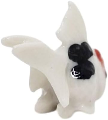 WitnyStore Tiny ⅞ Inch White Red Black Oranda Goldfish Figurine - Miniature Hand Made Painted Ceramic Ryukin Fantail Gold Fish Aquarium Animals Cute Porcelain Decorative Collectible Figure Décor Gifts