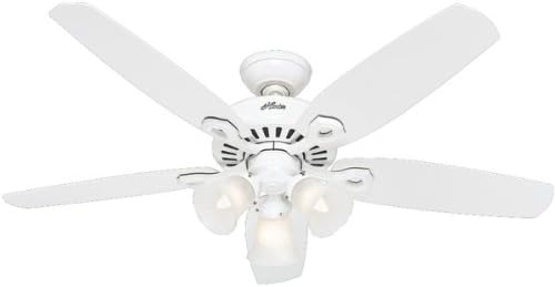 Hunter Builder Plus, Indoor, Ceiling Fan, Pull Chain, 52 inch, Snow White | with LED Lights, Standard Mount, 5 Blades, For Bedroom, Living Room, Includes Bulbs, 53236