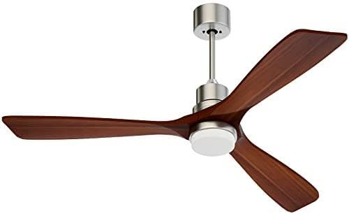 Obabala 52 Inch Ceiling Fans with Lights and Remote Control-Outdoor Ceiling Fan Walnut Wood 3 Blade for Bedroom Living Room Indoor Farmhouse Patio, Reversible Noiseless DC Motor