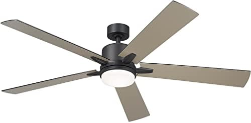 KICHLER Lucian Elite XL 60 in Ceiling Fan with Light, Modern Indoor Fan with Etched Cased Opal Glass and Wall Control in Satin Black for Bedroom or Living Room, 330060SBK