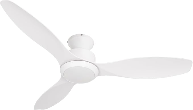 48 inch Ceiling Fan with Light and Remote, White Flush Mount Ceiling Fan with 3 Blades,3 Color Dimmable Lights, 6 Speeds, Queit DC Motor, for Bedroom/Outdoor/Patios, White