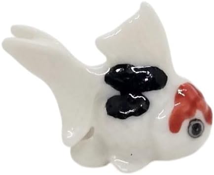 WitnyStore Tiny ⅞ Inch White Red Black Oranda Goldfish Figurine - Miniature Hand Made Painted Ceramic Ryukin Fantail Gold Fish Aquarium Animals Cute Porcelain Decorative Collectible Figure Décor Gifts