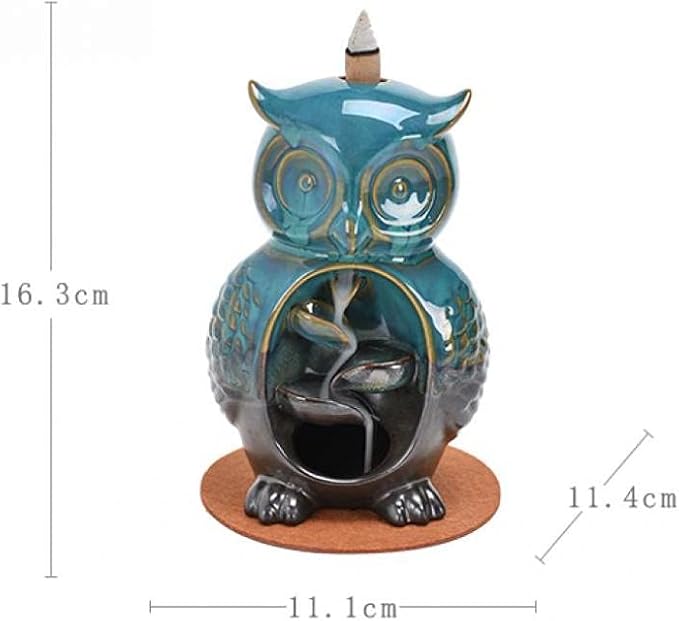 Backflow Incense Burner Holder Owl Shape Waterfall Porcelain Incense Holder Home Decor with Incense Cone Sticks Holder Incense Sticks Backflow Incense Cones Mat Tweezer Gift Set