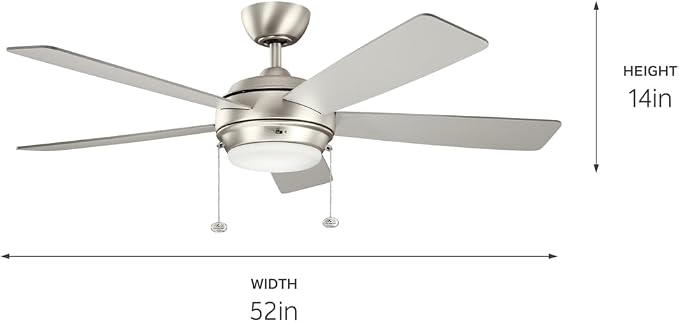 Kichler Starkk 52" Ceiling Fan with LED Lights in Brushed Nickel, 5-Blade Traditional Fan with reversible Silver/Walnut blades, 3000K, (52" W x 13.75" H), 330174NI