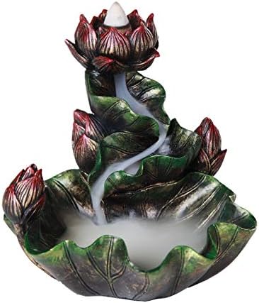 Pacific Giftware Meditation Auspicious Lotus Back Flow Cone and Stick Incense Burner Holder Infuser