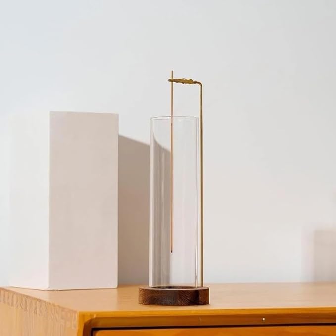 Seedlink Wooden Aromatherapy Incense Holder – Upside Down Hanging Rack with 1L Ash Catcher for Home Office or Yoga Space Décor & Meditation (Glass Height 17cm)