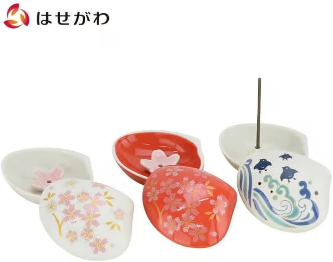 Hasegawa Shell Incense Dish & Holder Set: Heian-Inspired Kaiawase Motif - White with Blue Waves, Pearl-Like Incense Holder - Ideal Gift, Doubles as Decor - Porcelain