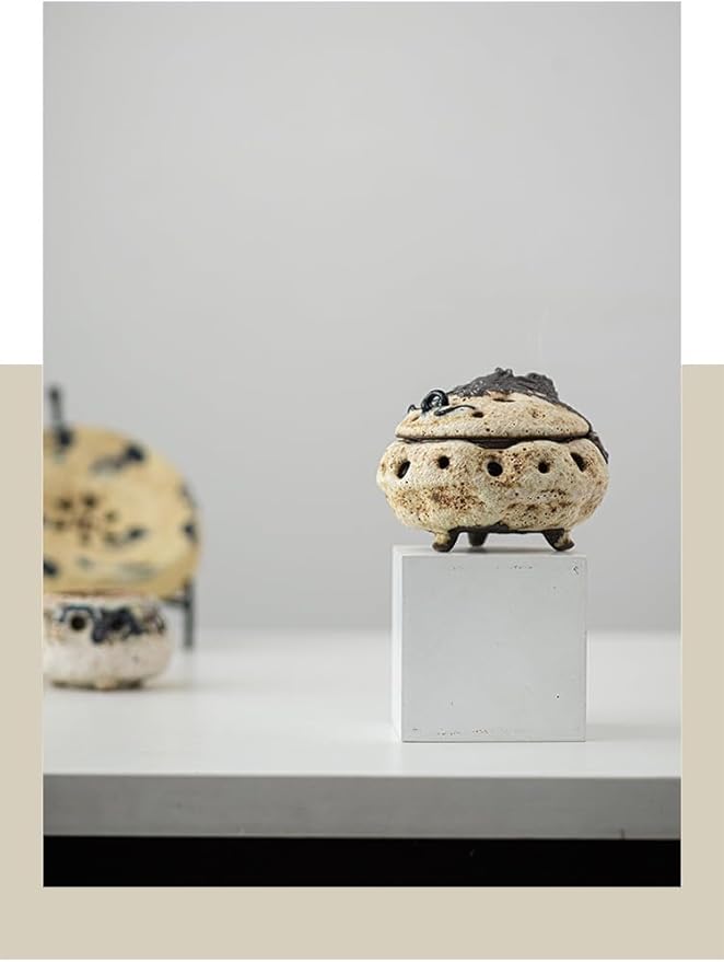 Wabi-Sabi Ceramic Incense Burner - Handmade Old Rock Clay Bowl for Coils, Cones & Agarwood - Zen Meditation Decor