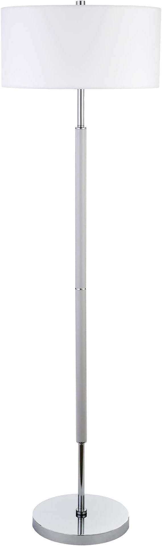 Henn&Hart 2-Light Floor Lamp with Fabric Shade in Cool Gray/Polished Nickel/White, Floor Lamp for Home Office, Bedroom, Living Room , 61" Tall