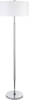 Henn&Hart 2-Light Floor Lamp with Fabric Shade in Cool Gray/Polished Nickel/White, Floor Lamp for Home Office, Bedroom, Living Room , 61" Tall