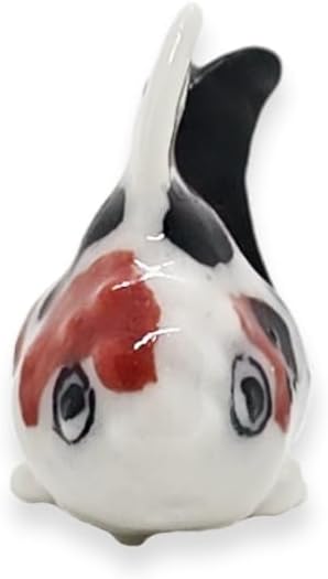 WitnyStore Tiny ⅞ Inch Black White Red Oranda Goldfish Figurine - Miniature Hand Made Painted Ceramic Ryukin Fantail Gold Fish Aquarium Animals Cute Porcelain Decorative Collectible Figure Décor Gifts