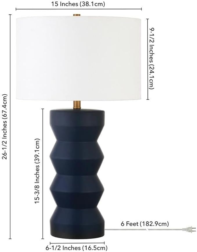 Carlin 28" Tall Ceramic Table Lamp with Fabric Shade in Matte Navy/White