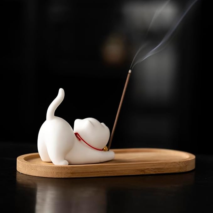 Cute Design Cat Ceramic Cat Incense Holder Set - Perfect for Meditation, Yoga, and Home Decor