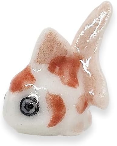 WitnyStore Tiny ⅝ Inch White Orange Oranda Goldfish Figurine - Miniature Hand Made Painted Ceramic Ryukin Fantail Gold Fish Aquarium Animals Cute Porcelain Decorative Collectible Figures Décor Gifts