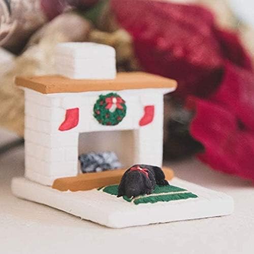 Incienso de Santa Fe - Holiday White Country Hearth with Black Lab Puppy Natural Wood Incense Burner, Includes 20 Piñon Incense Bricks - Made in The USA