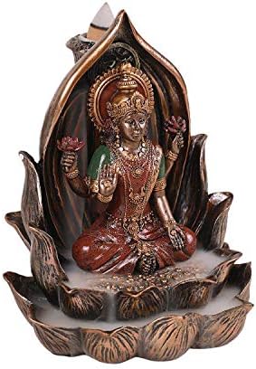 Pacific Giftware Sacred Hindu Goddess Lakshmi Sitting on Lotus Flower Resin Home Decor Backflow Burner