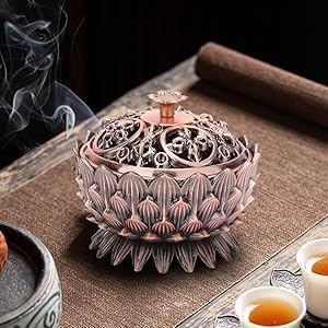 Metal Incense, Anti Corrode Zinc Alloy Material Vintage Lotus Incense Holder Sandalwood for Home Decoration Meditation(Bronze)