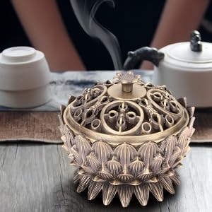 Metal Incense, Anti Corrode Zinc Alloy Material Vintage Lotus Incense Holder Sandalwood for Home Decoration Meditation(Bronze)