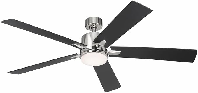 KICHLER Lucian Elite XL 60 in Ceiling Fan with Light, Modern Indoor Fan with Etched Cased Opal Glass and Wall Control in Polished Nickel for Bedroom or Living Room, 330060PN