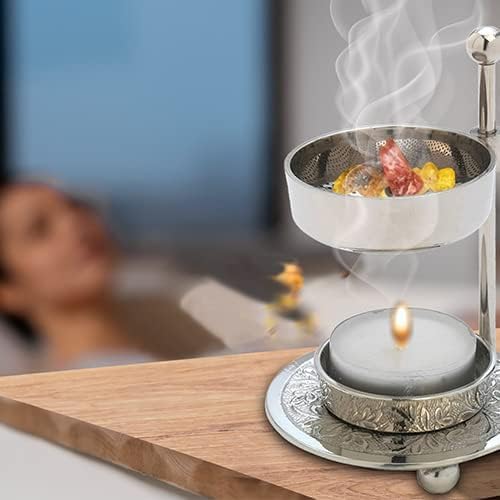 Premium Handmade Nickel-Plated Brass Incense Burner [Silver] with Adjustable Height (4.33 inch) – Includes Screen and Tealight for Perfect Smoking Experience (Silver)