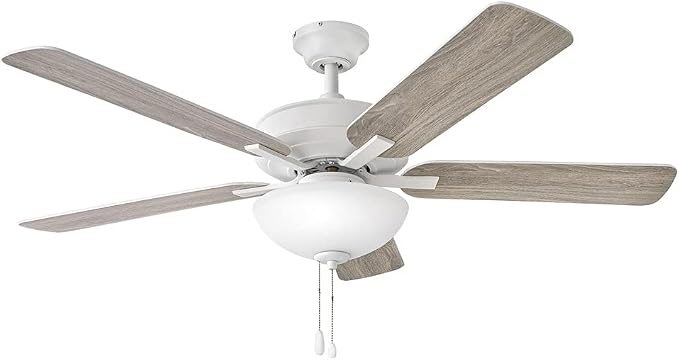 Hinkley Metro 52" LED Indoor Dual Mount Ceiling Fan with Light, Traditional Style, Reversible Wooden Fan Blades, Chalk White and Weathered Wood, Remote Sold Separately
