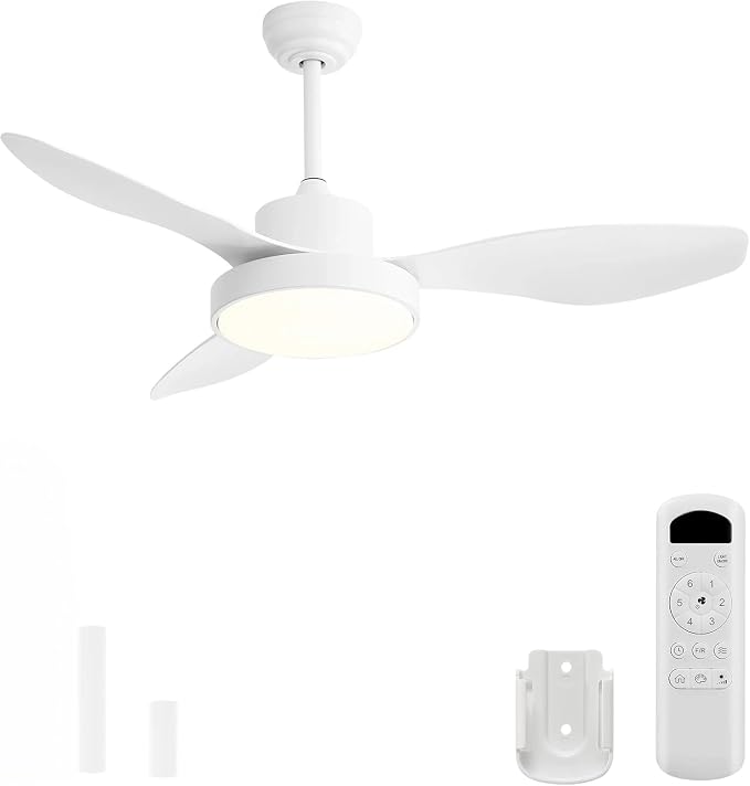 Sofucor 47 Inch Ceiling Fan with Lights and Remote Modern Outdoor White LED Ceiling Fans with Large Light Fixture Dimmable 6 Speeds Reversible DC Motor &Timing for Patio Bedroom Living Room Office