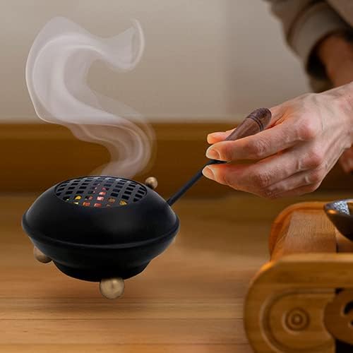 Large Smoking pan [Diameter 4.33 inch, Length Approx. 9.84 inch], Made of Iron, matt Black, with Removable Sieve and Wooden Handle