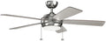 Kichler Starkk 52 in 5-Blade Ceiling Fan with LED Light, Modern Indoor Fan with Etched Cased Opal Glass in Polished Nickel, Reversible Silver and Walnut Blades, 330174PN