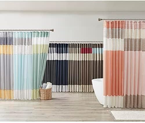 Madison Park Amherst Bathroom Shower Curtain Faux Silk Pieced Striped Modern Microfiber Bath Curtains, 72x72 Inches, Green