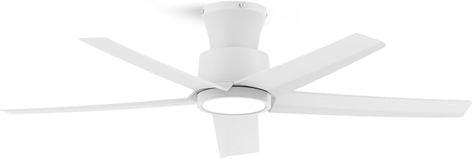 ocioc 44 inch Ceiling Fans with Lights and Remote, Dimmable Ceiling Fans with Reversible Quiet DC Motor, Flush Mount, 3CCT, White Ceiling Fan for Bedroom Living room Indoor/Outdoor