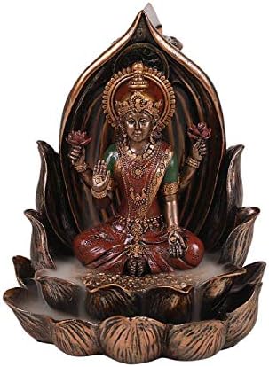 Pacific Giftware Sacred Hindu Goddess Lakshmi Sitting on Lotus Flower Resin Home Decor Backflow Burner