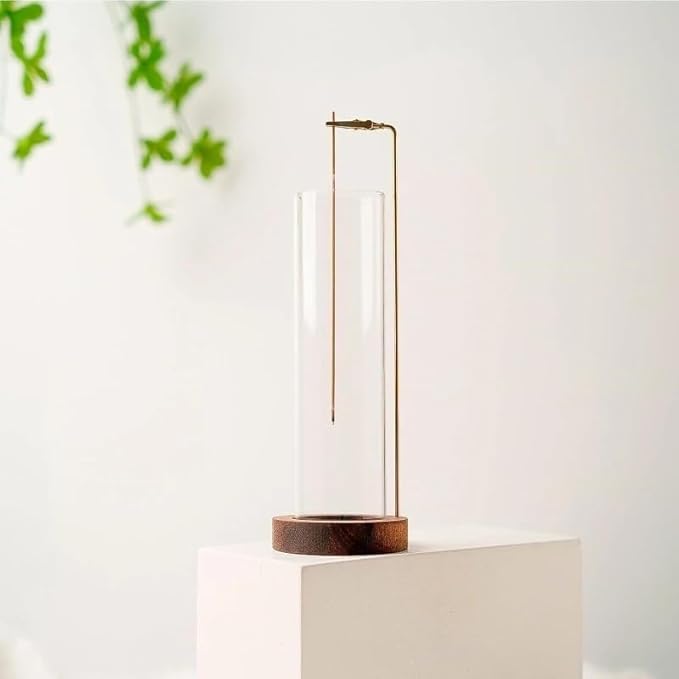 Seedlink Wooden Aromatherapy Incense Holder – Upside Down Hanging Rack with 1L Ash Catcher for Home Office or Yoga Space Décor & Meditation (Glass Height 17cm)