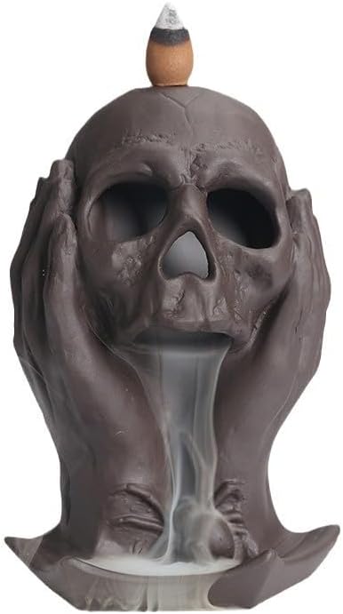 Comeon Skull Decor Incense Stick Holder Reverse Flow Censer Waterfall Burner Set + Backflow Incense Cones, Incense Sticks, Tweezers, and Mat