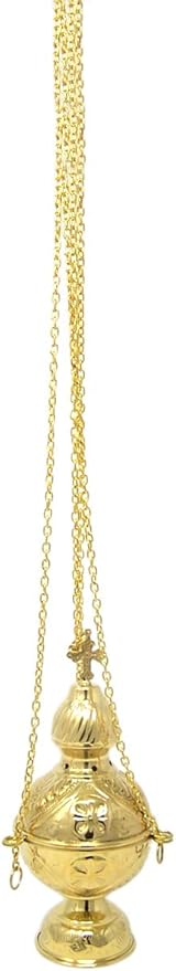 Needzo Brass Hanging Incense Burner with Chain, High Polished Censer, 8 4/5 Inches
