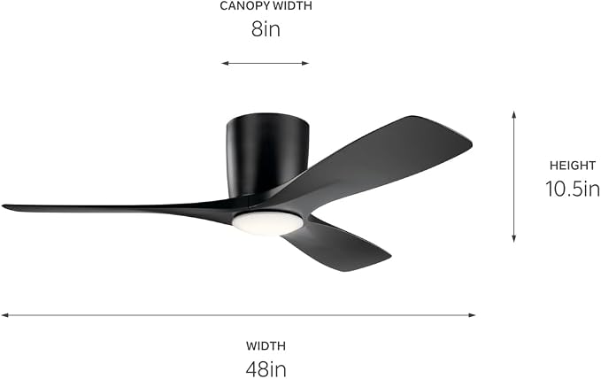 Kichler Volos 48” Indoor Ceiling Fan with LED Light and Wall Control in Satin Black, Contemporary Ceiling Fan with Light, 300032SBK