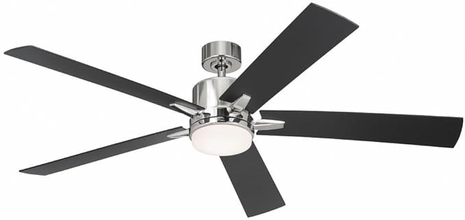KICHLER Lucian Elite XL 60 in Ceiling Fan with Light, Modern Indoor Fan with Etched Cased Opal Glass and Wall Control in Polished Nickel for Bedroom or Living Room, 330060PN