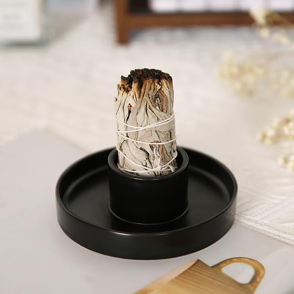Sage Holder, Sage Burner, Sage Holder for Burning, Smudge Bowl, Sage Sticks Holder, Incense Holder, Black Candlestick Holder, Altar Decor