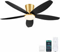 Surtime 42" Ceiling Fans with Lights-Low Profile Ceiling Fan with Light and Remote/APP Control,Flush Mount Gold Ceiling Fan with Reversible Black Blades