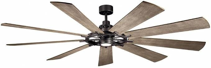 Kichler Gentry XL 85" Ceiling Fan with Lights, 1-Light LED, 3000K, 9-Blade Modern Rustic Fan for Bedroom in Anvil Iron, (85" W x 16.5" H), 300285AVI