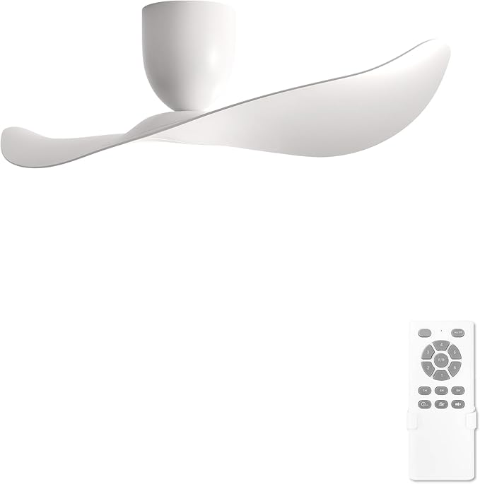 52" White 2 Blades Flush Mount Ceiling Fan with Remote, No Light | Modern Low-Profile, Heat Resistant ABS Blades, 6-Speed Reversible Quiet DC Motor for Balcony, Living Room, Bedroom